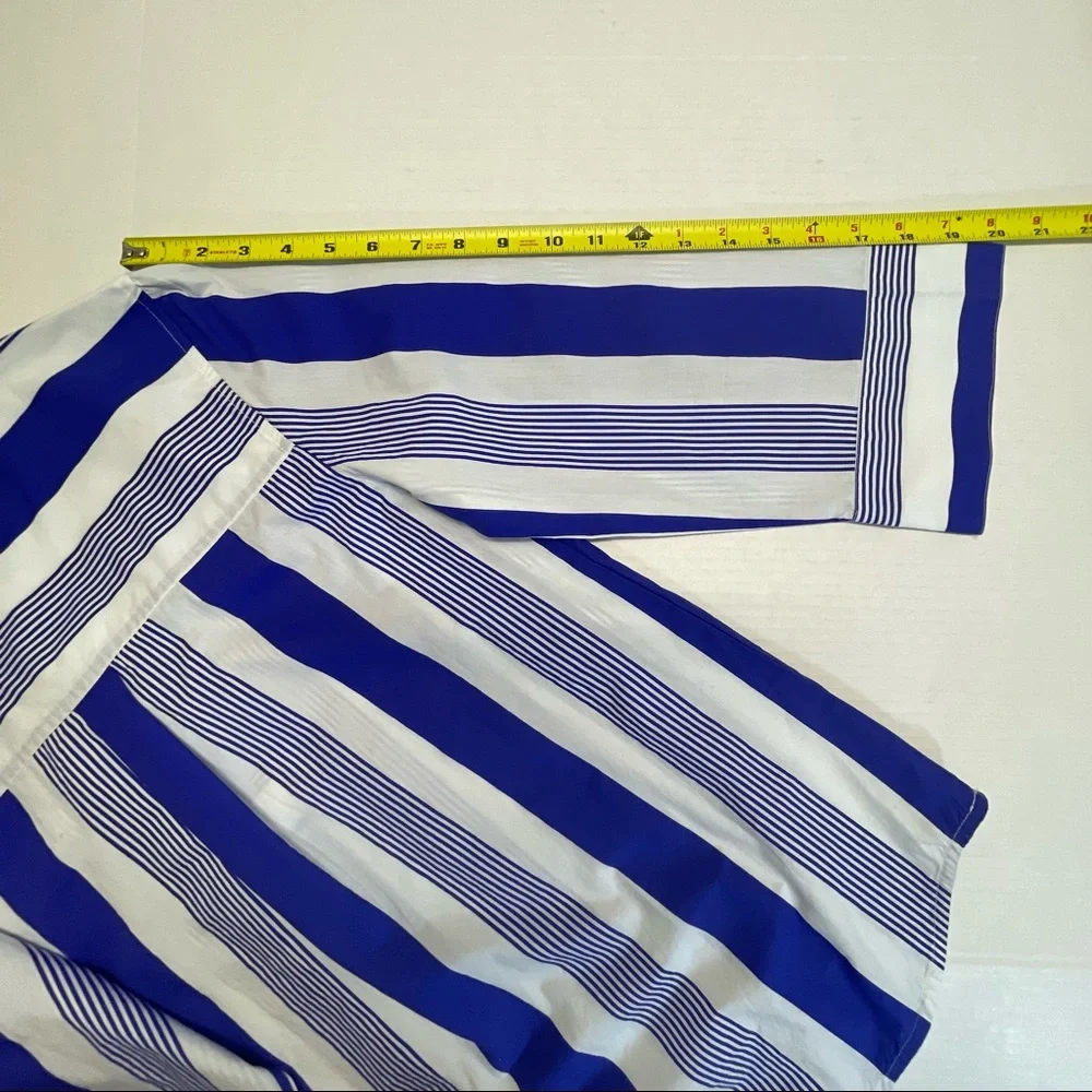 NWT J Crew Striped Tunic Top 3/4 Wide Sleeves Half Button Blue White Sz XS